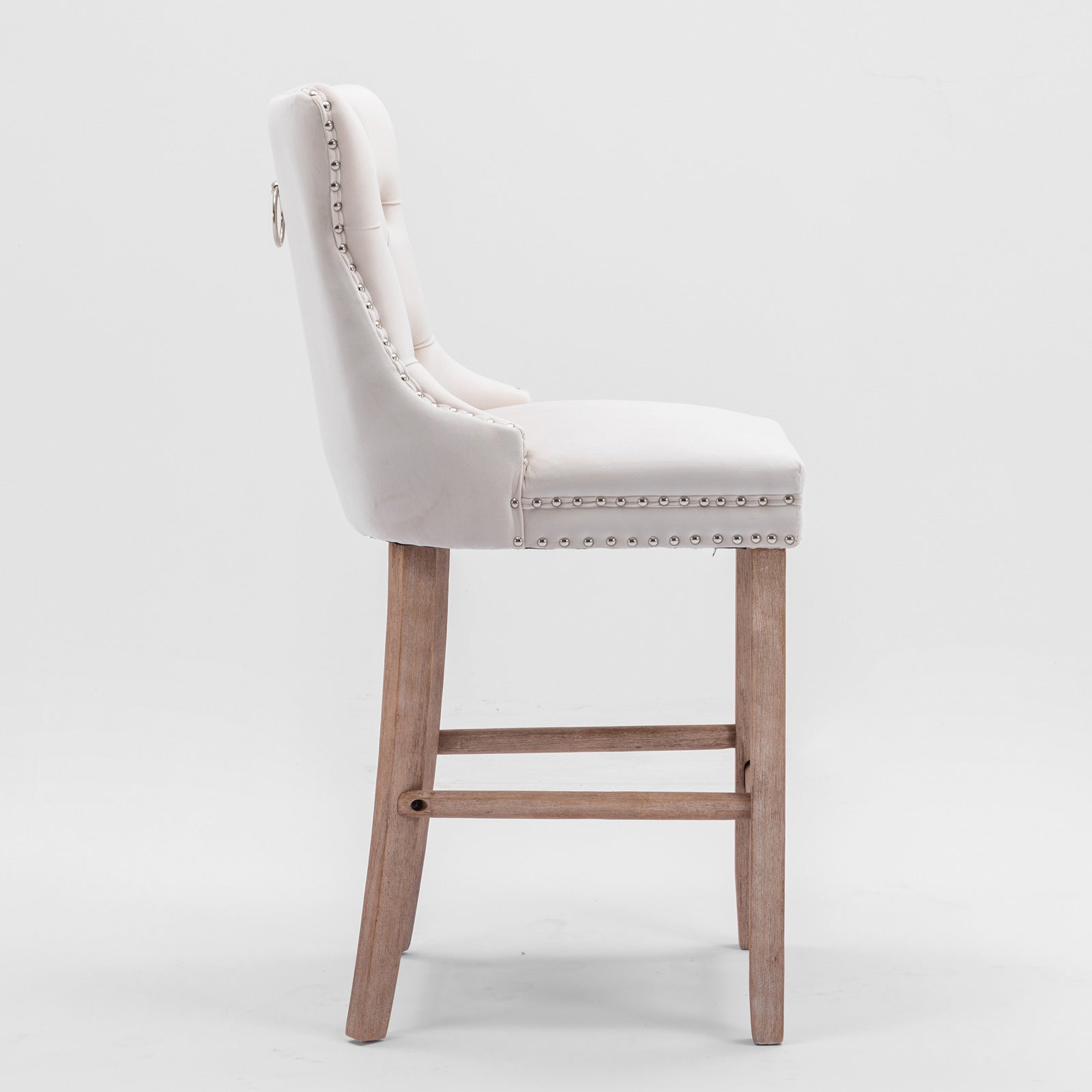 Contemporary Velvet Upholstered Barstools with Button Tufted Decoration and Wooden Legs, and Chrome Nailhead Trim, Leisure Style Bar Chairs,Bar stools, Set of 2 (Beige),SW2002BG - 1st Choice Furniture Direct