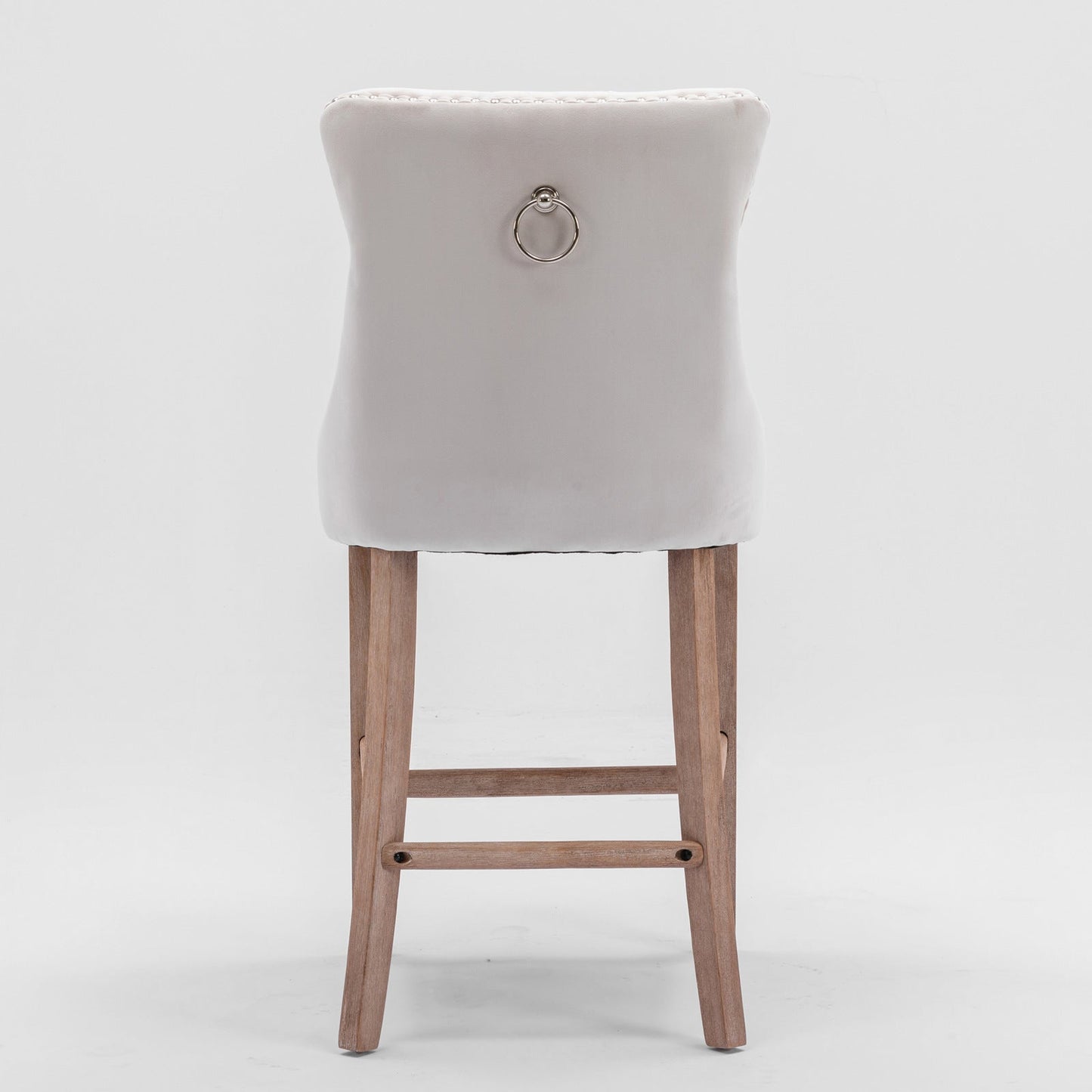 Contemporary Velvet Upholstered Barstools with Button Tufted Decoration and Wooden Legs, and Chrome Nailhead Trim, Leisure Style Bar Chairs,Bar stools, Set of 2 (Beige),SW2002BG - 1st Choice Furniture Direct