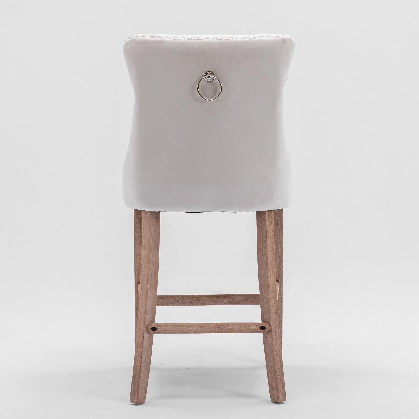 Contemporary Velvet Upholstered Barstools with Button Tufted Decoration and Wooden Legs, and Chrome Nailhead Trim, Leisure Style Bar Chairs,Bar stools, Set of 2 (Beige),SW2002BG - 1st Choice Furniture Direct