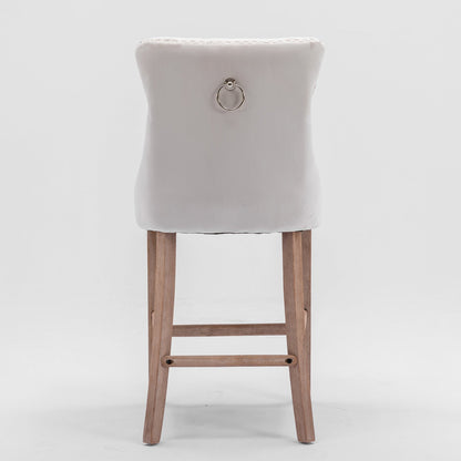 Contemporary Velvet Upholstered Barstools with Button Tufted Decoration and Wooden Legs, and Chrome Nailhead Trim, Leisure Style Bar Chairs,Bar stools, Set of 2 (Beige),SW2002BG - 1st Choice Furniture Direct