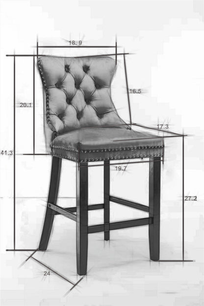 Contemporary Velvet Upholstered Barstools with Button Tufted Decoration and Wooden Legs, and Chrome Nailhead Trim, Leisure Style Bar Chairs,Bar stools, Set of 2 (Black),SW2002BK - 1st Choice Furniture Direct