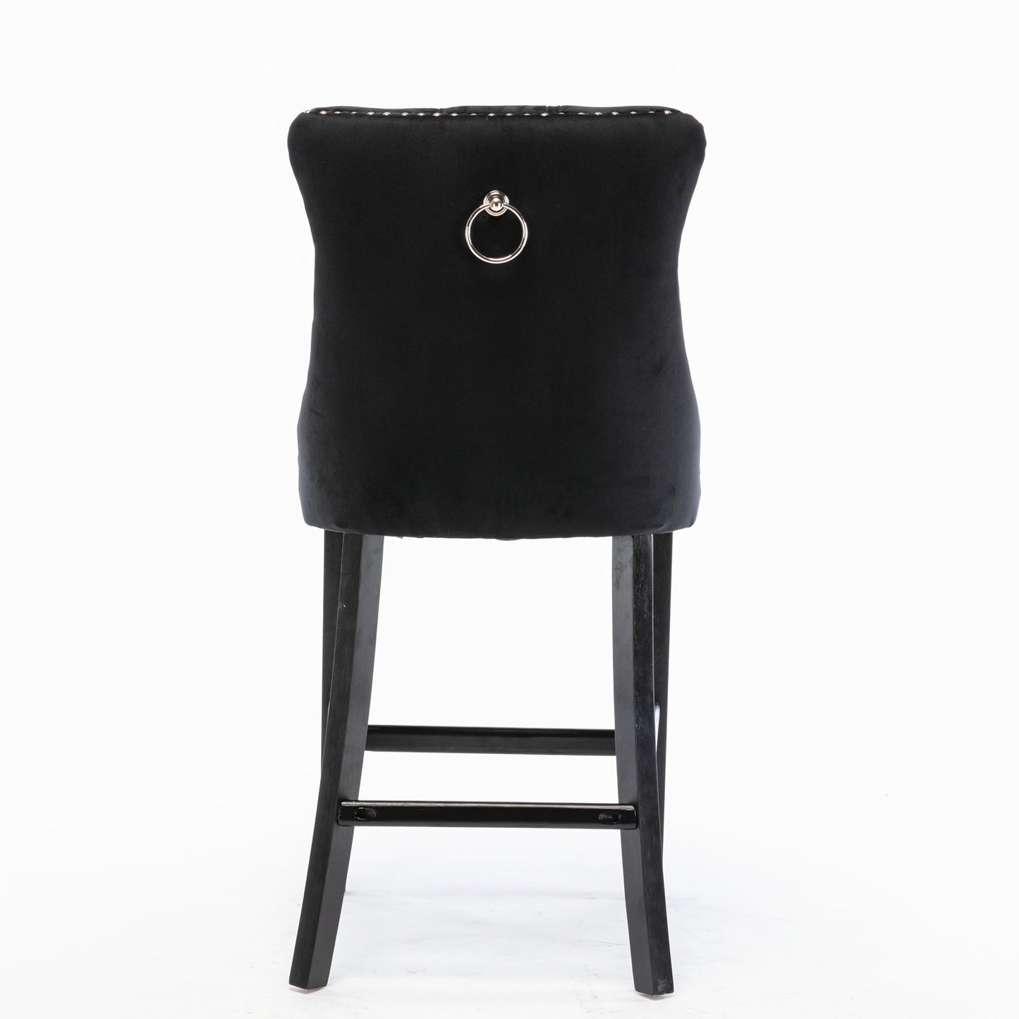 Contemporary Velvet Upholstered Barstools with Button Tufted Decoration and Wooden Legs, and Chrome Nailhead Trim, Leisure Style Bar Chairs,Bar stools, Set of 2 (Black),SW2002BK - 1st Choice Furniture Direct