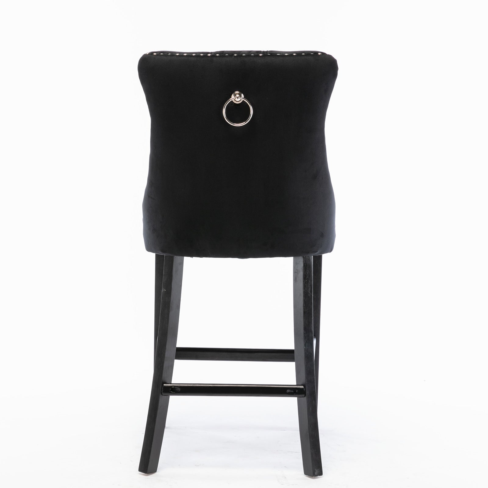 Contemporary Velvet Upholstered Barstools with Button Tufted Decoration and Wooden Legs, and Chrome Nailhead Trim, Leisure Style Bar Chairs,Bar stools, Set of 2 (Black),SW2002BK - 1st Choice Furniture Direct