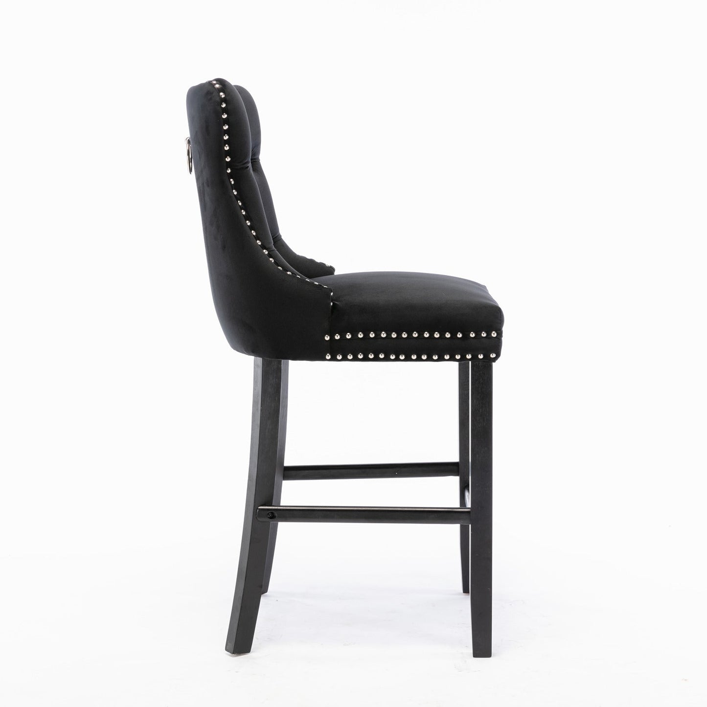 Contemporary Velvet Upholstered Barstools with Button Tufted Decoration and Wooden Legs, and Chrome Nailhead Trim, Leisure Style Bar Chairs,Bar stools, Set of 2 (Black),SW2002BK - 1st Choice Furniture Direct