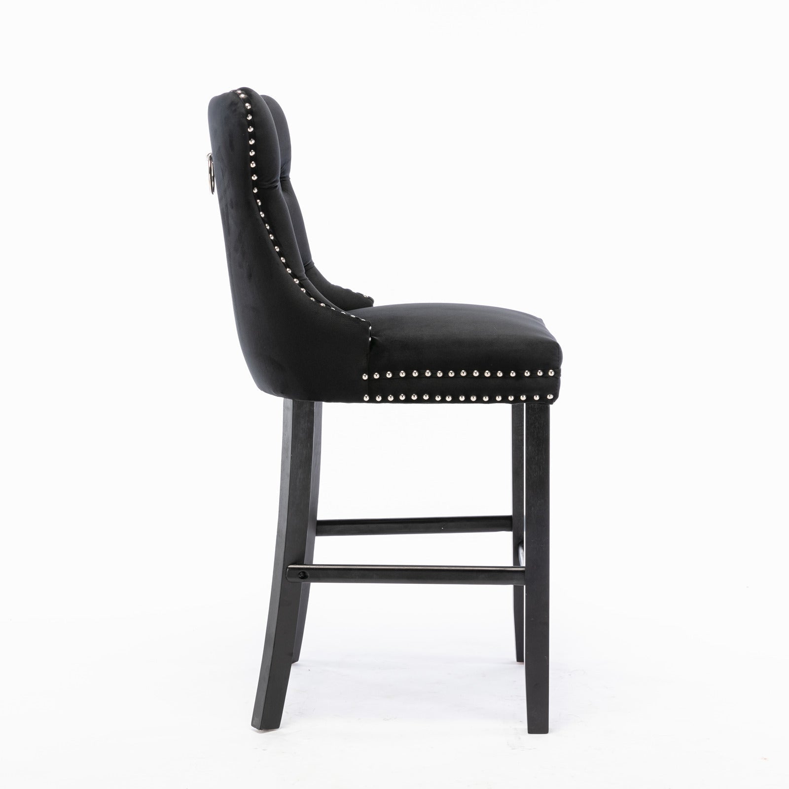 Contemporary Velvet Upholstered Barstools with Button Tufted Decoration and Wooden Legs, and Chrome Nailhead Trim, Leisure Style Bar Chairs,Bar stools, Set of 2 (Black),SW2002BK - 1st Choice Furniture Direct