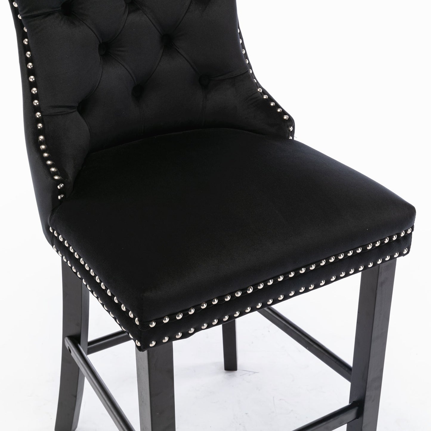 Contemporary Velvet Upholstered Barstools with Button Tufted Decoration and Wooden Legs, and Chrome Nailhead Trim, Leisure Style Bar Chairs,Bar stools, Set of 2 (Black),SW2002BK - 1st Choice Furniture Direct