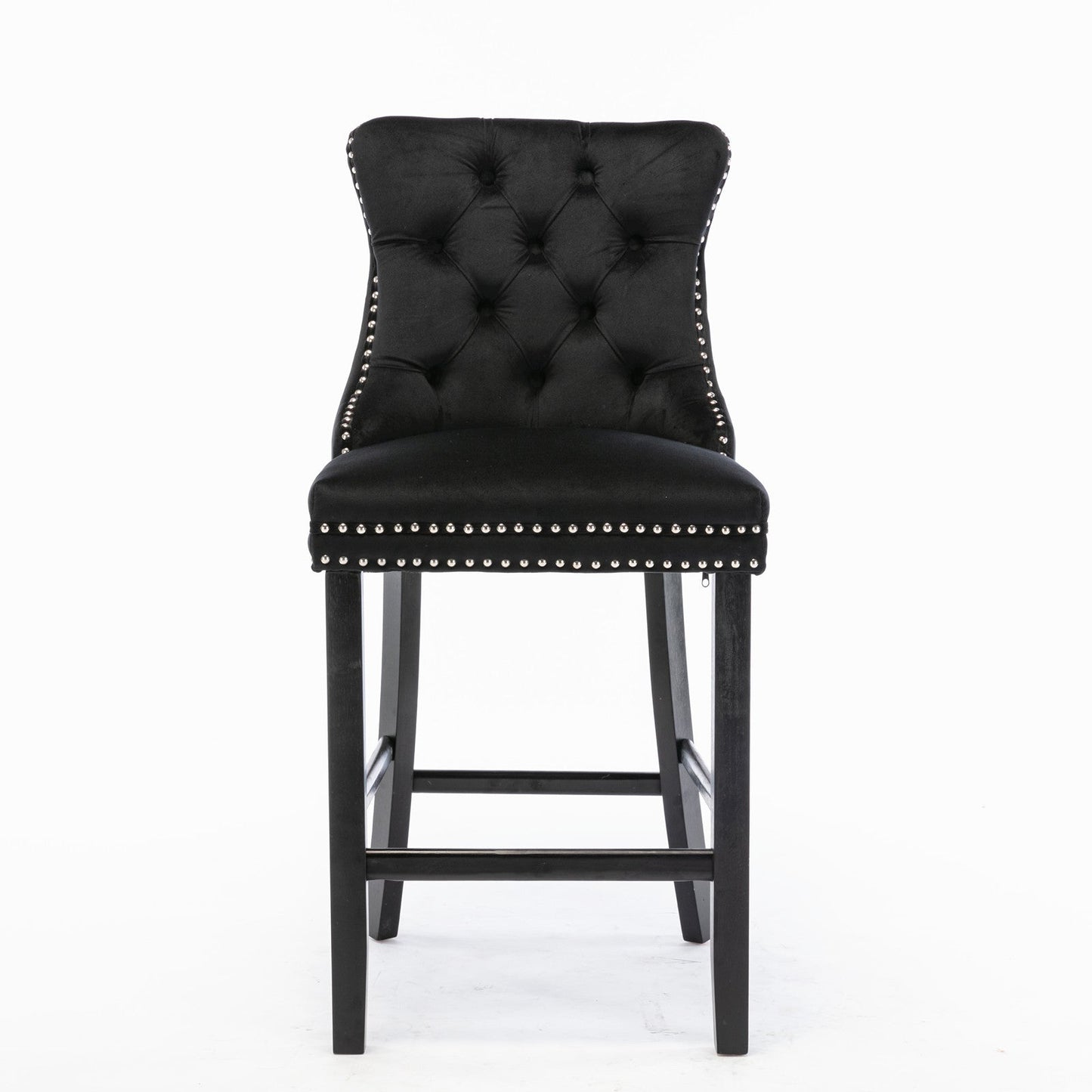Contemporary Velvet Upholstered Barstools with Button Tufted Decoration and Wooden Legs, and Chrome Nailhead Trim, Leisure Style Bar Chairs,Bar stools, Set of 2 (Black),SW2002BK - 1st Choice Furniture Direct