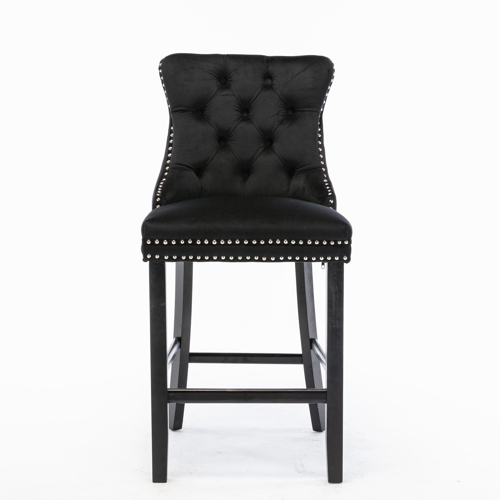 Contemporary Velvet Upholstered Barstools with Button Tufted Decoration and Wooden Legs, and Chrome Nailhead Trim, Leisure Style Bar Chairs,Bar stools, Set of 2 (Black),SW2002BK - 1st Choice Furniture Direct