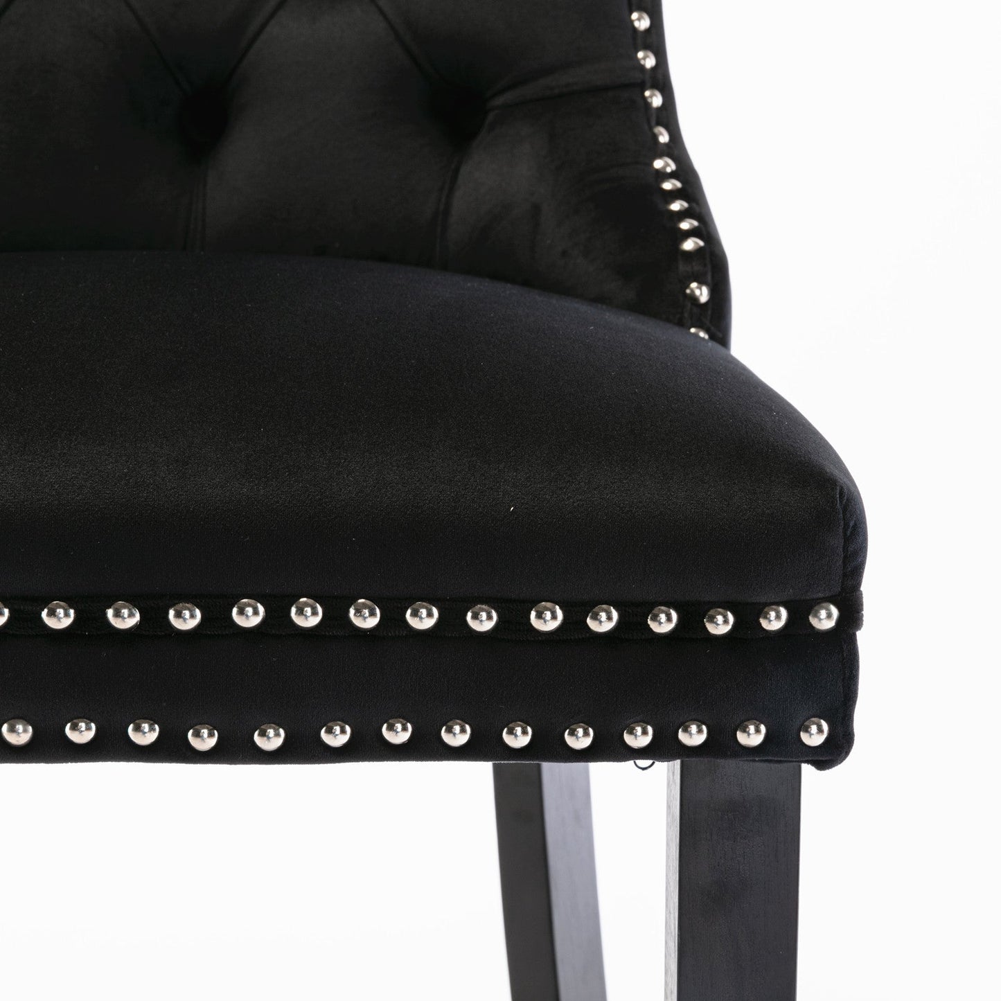 Contemporary Velvet Upholstered Barstools with Button Tufted Decoration and Wooden Legs, and Chrome Nailhead Trim, Leisure Style Bar Chairs,Bar stools, Set of 2 (Black),SW2002BK - 1st Choice Furniture Direct