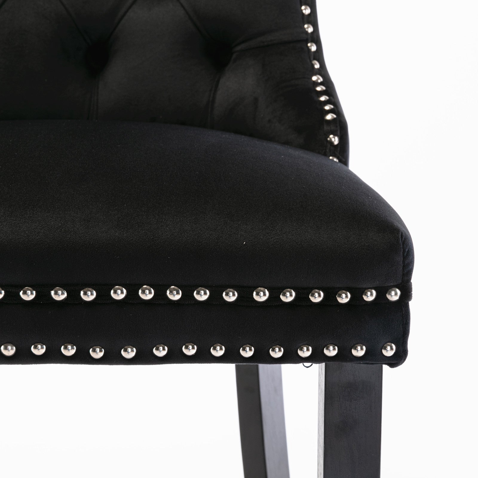 Contemporary Velvet Upholstered Barstools with Button Tufted Decoration and Wooden Legs, and Chrome Nailhead Trim, Leisure Style Bar Chairs,Bar stools, Set of 2 (Black),SW2002BK - 1st Choice Furniture Direct