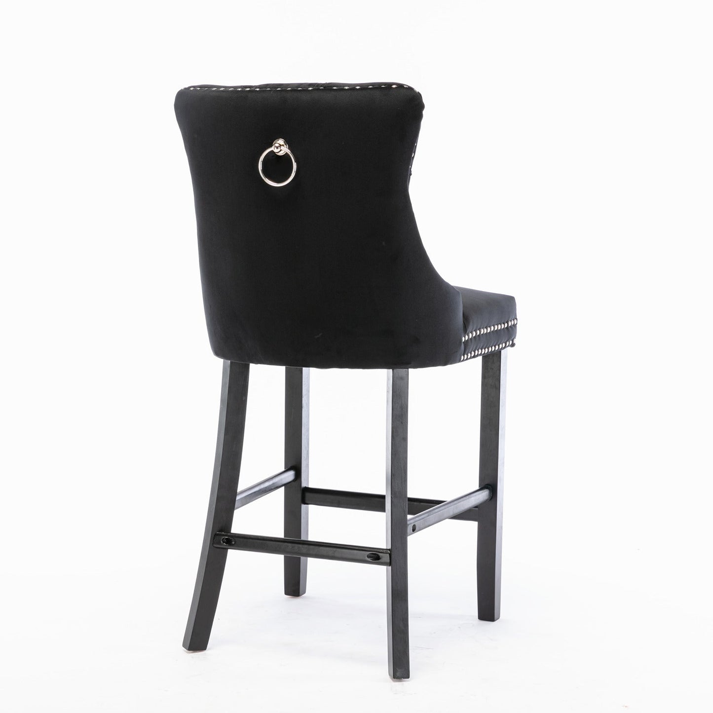 Contemporary Velvet Upholstered Barstools with Button Tufted Decoration and Wooden Legs, and Chrome Nailhead Trim, Leisure Style Bar Chairs,Bar stools, Set of 2 (Black),SW2002BK - 1st Choice Furniture Direct