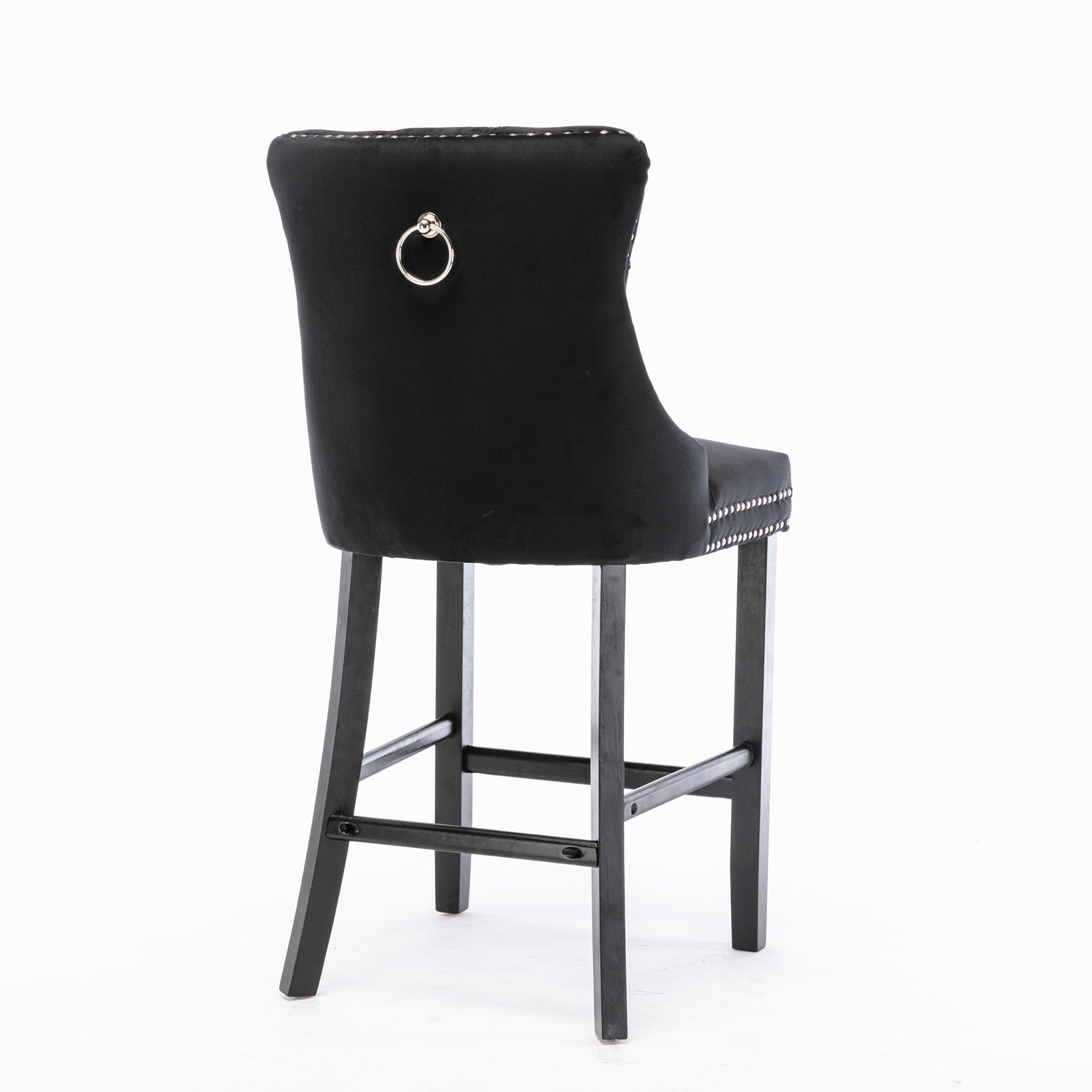 Contemporary Velvet Upholstered Barstools with Button Tufted Decoration and Wooden Legs, and Chrome Nailhead Trim, Leisure Style Bar Chairs,Bar stools, Set of 2 (Black),SW2002BK - 1st Choice Furniture Direct