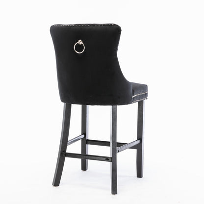 Contemporary Velvet Upholstered Barstools with Button Tufted Decoration and Wooden Legs, and Chrome Nailhead Trim, Leisure Style Bar Chairs,Bar stools, Set of 2 (Black),SW2002BK - 1st Choice Furniture Direct
