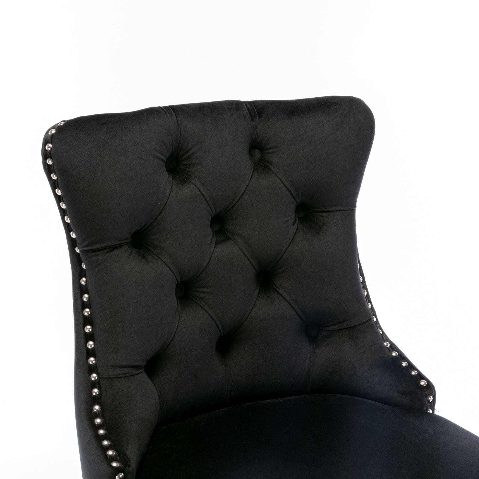 Contemporary Velvet Upholstered Barstools with Button Tufted Decoration and Wooden Legs, and Chrome Nailhead Trim, Leisure Style Bar Chairs,Bar stools, Set of 2 (Black),SW2002BK - 1st Choice Furniture Direct