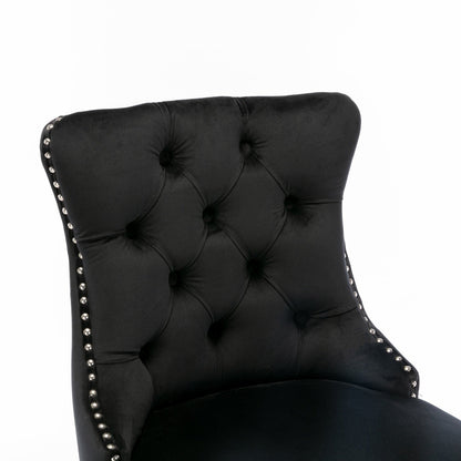 Contemporary Velvet Upholstered Barstools with Button Tufted Decoration and Wooden Legs, and Chrome Nailhead Trim, Leisure Style Bar Chairs,Bar stools, Set of 2 (Black),SW2002BK - 1st Choice Furniture Direct