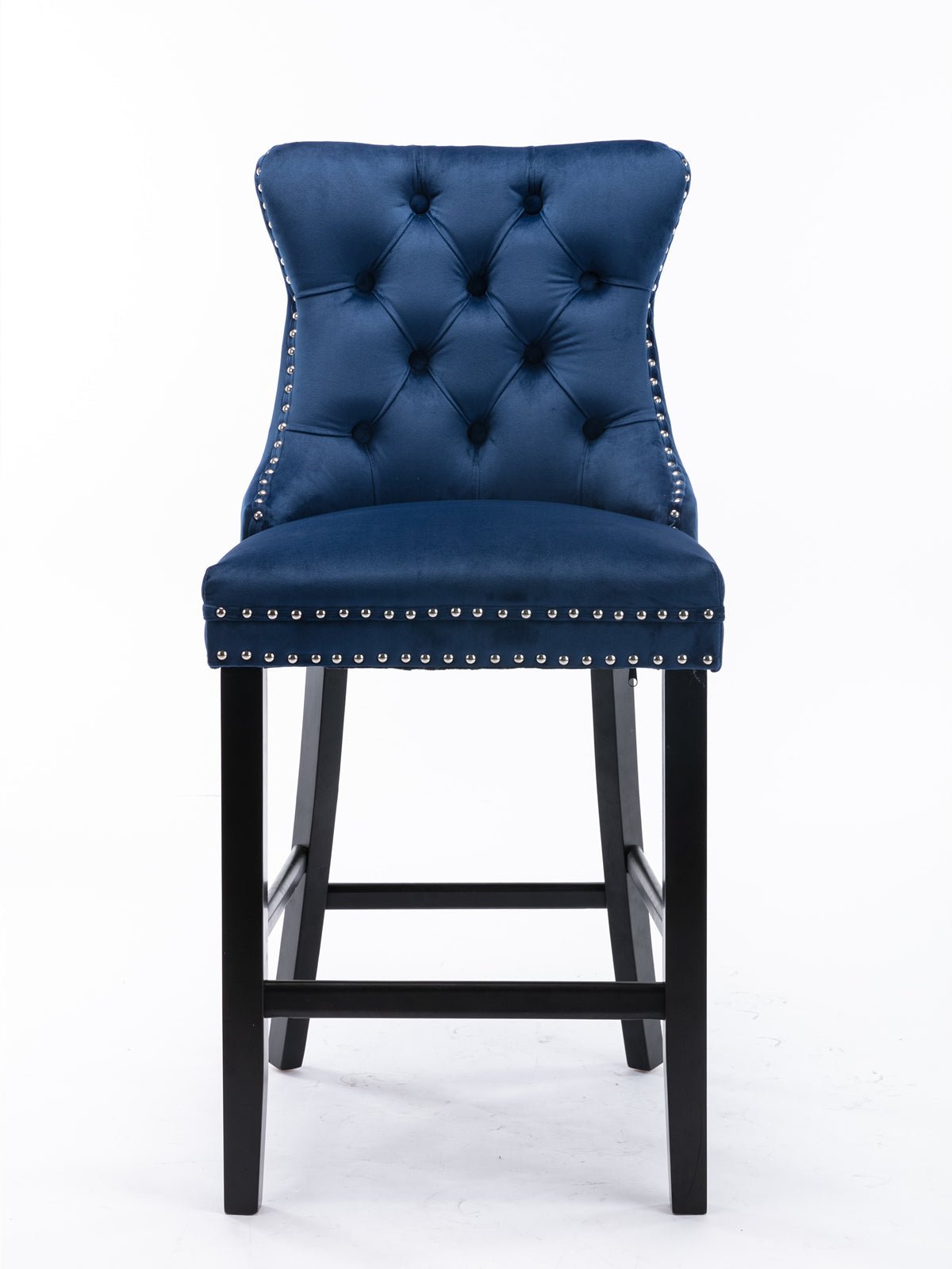 Contemporary Velvet Upholstered Barstools with Button Tufted Decoration and Wooden Legs, and Chrome Nailhead Trim, Leisure Style Bar Chairs,Bar stools, Set of 2 (Blue),SW2002BL - 1st Choice Furniture Direct