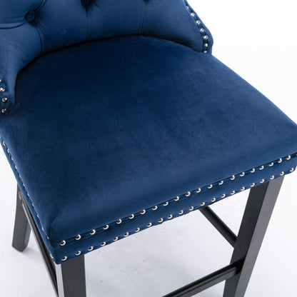 Contemporary Velvet Upholstered Barstools with Button Tufted Decoration and Wooden Legs, and Chrome Nailhead Trim, Leisure Style Bar Chairs,Bar stools, Set of 2 (Blue),SW2002BL - 1st Choice Furniture Direct
