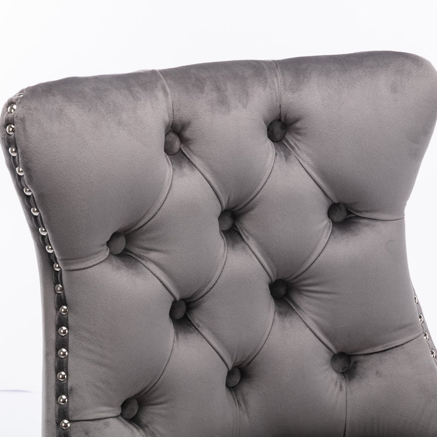 Contemporary Velvet Upholstered Barstools with Button Tufted Decoration and Wooden Legs, and Chrome Nailhead Trim, Leisure Style Bar Chairs,Bar stools, Set of 2 (Gray),SW1902GY - 1st Choice Furniture Direct