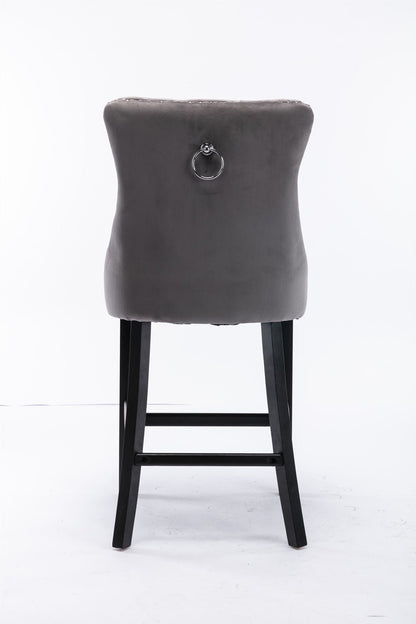 Contemporary Velvet Upholstered Barstools with Button Tufted Decoration and Wooden Legs, and Chrome Nailhead Trim, Leisure Style Bar Chairs,Bar stools, Set of 2 (Gray),SW1902GY - 1st Choice Furniture Direct