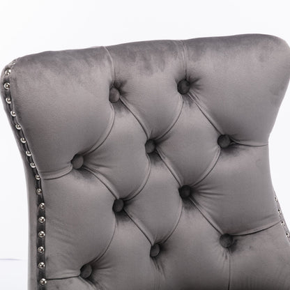 Contemporary Velvet Upholstered Barstools with Button Tufted Decoration and Wooden Legs, and Chrome Nailhead Trim, Leisure Style Bar Chairs,Bar stools, Set of 2 (Gray),SW1902GY - 1st Choice Furniture Direct