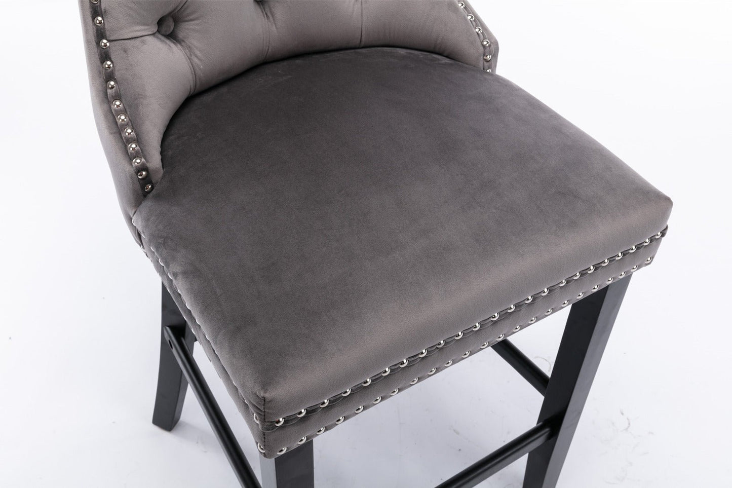 Contemporary Velvet Upholstered Barstools with Button Tufted Decoration and Wooden Legs, and Chrome Nailhead Trim, Leisure Style Bar Chairs,Bar stools, Set of 2 (Gray),SW1902GY - 1st Choice Furniture Direct