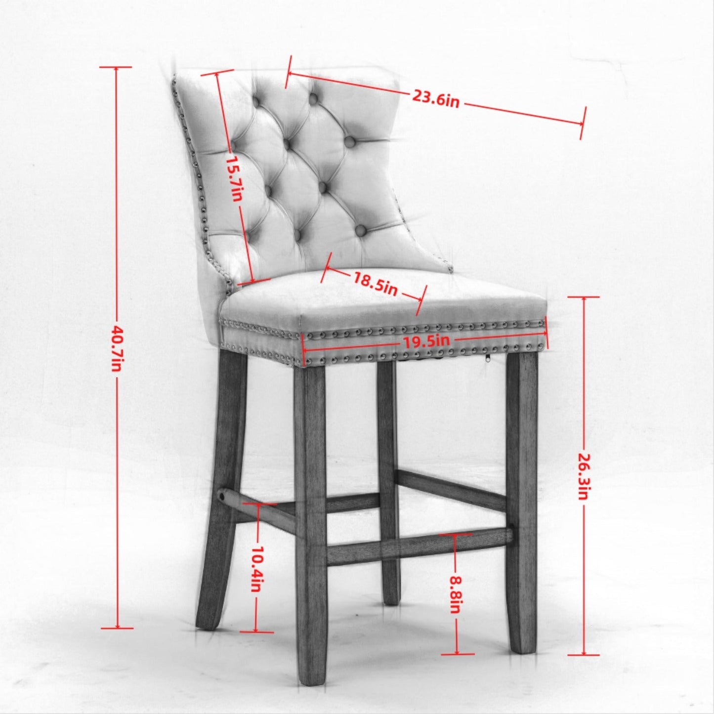 Contemporary Velvet Upholstered Barstools with Button Tufted Decoration and Wooden Legs, and Chrome Nailhead Trim, Leisure Style Bar Chairs,Bar stools, Set of 2 (Gray),SW1902GY - 1st Choice Furniture Direct