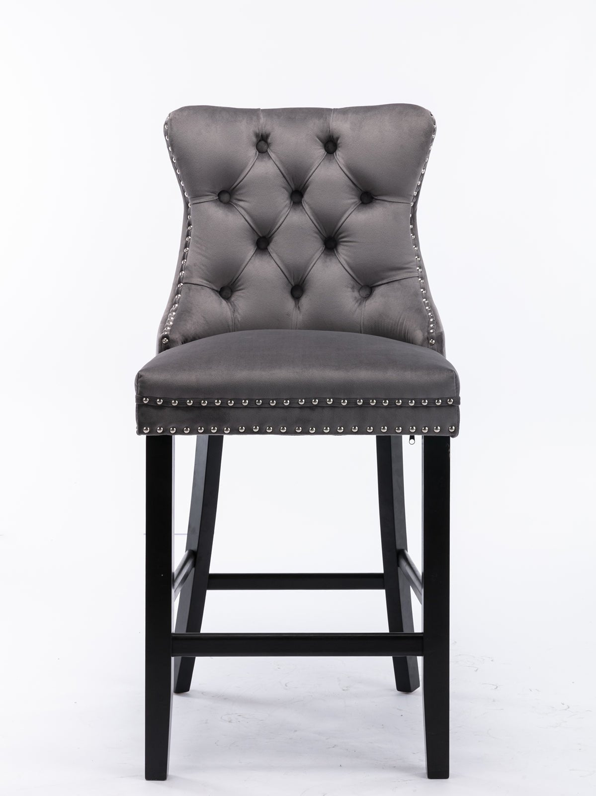 Contemporary Velvet Upholstered Barstools with Button Tufted Decoration and Wooden Legs, and Chrome Nailhead Trim, Leisure Style Bar Chairs,Bar stools, Set of 2 (Gray),SW1902GY - 1st Choice Furniture Direct