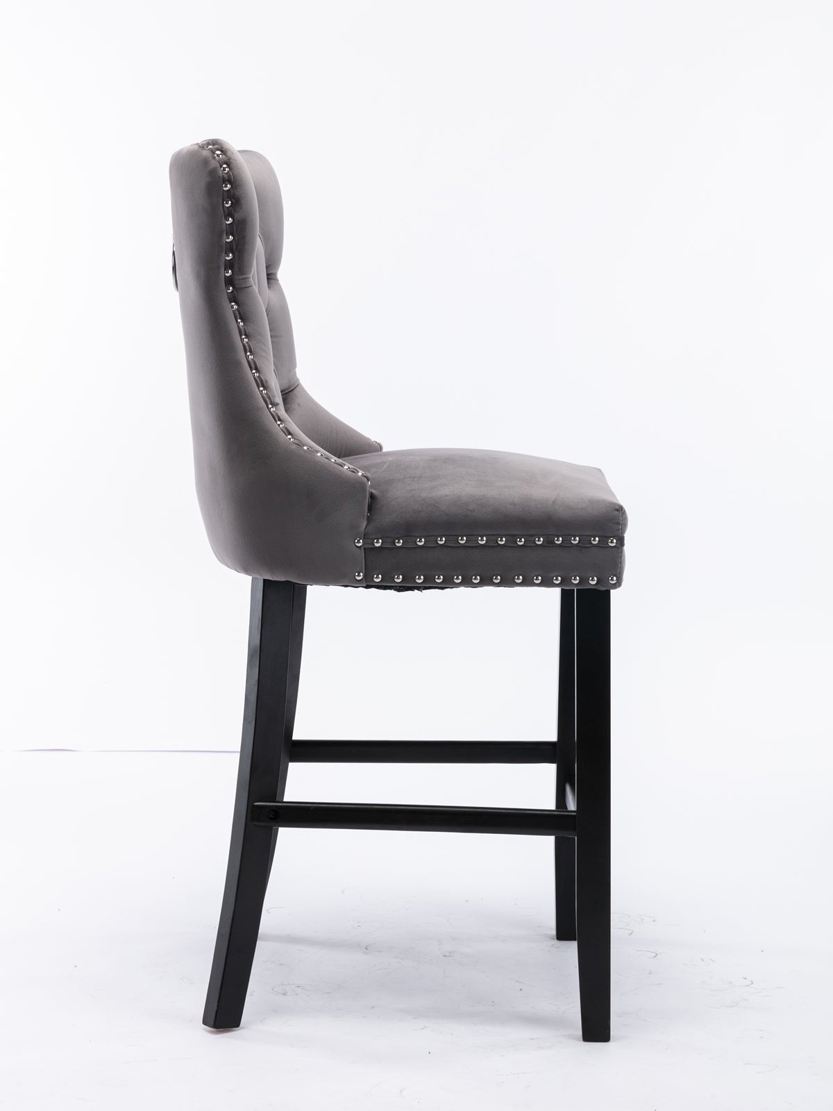 Contemporary Velvet Upholstered Barstools with Button Tufted Decoration and Wooden Legs, and Chrome Nailhead Trim, Leisure Style Bar Chairs,Bar stools, Set of 2 (Gray),SW1902GY - 1st Choice Furniture Direct