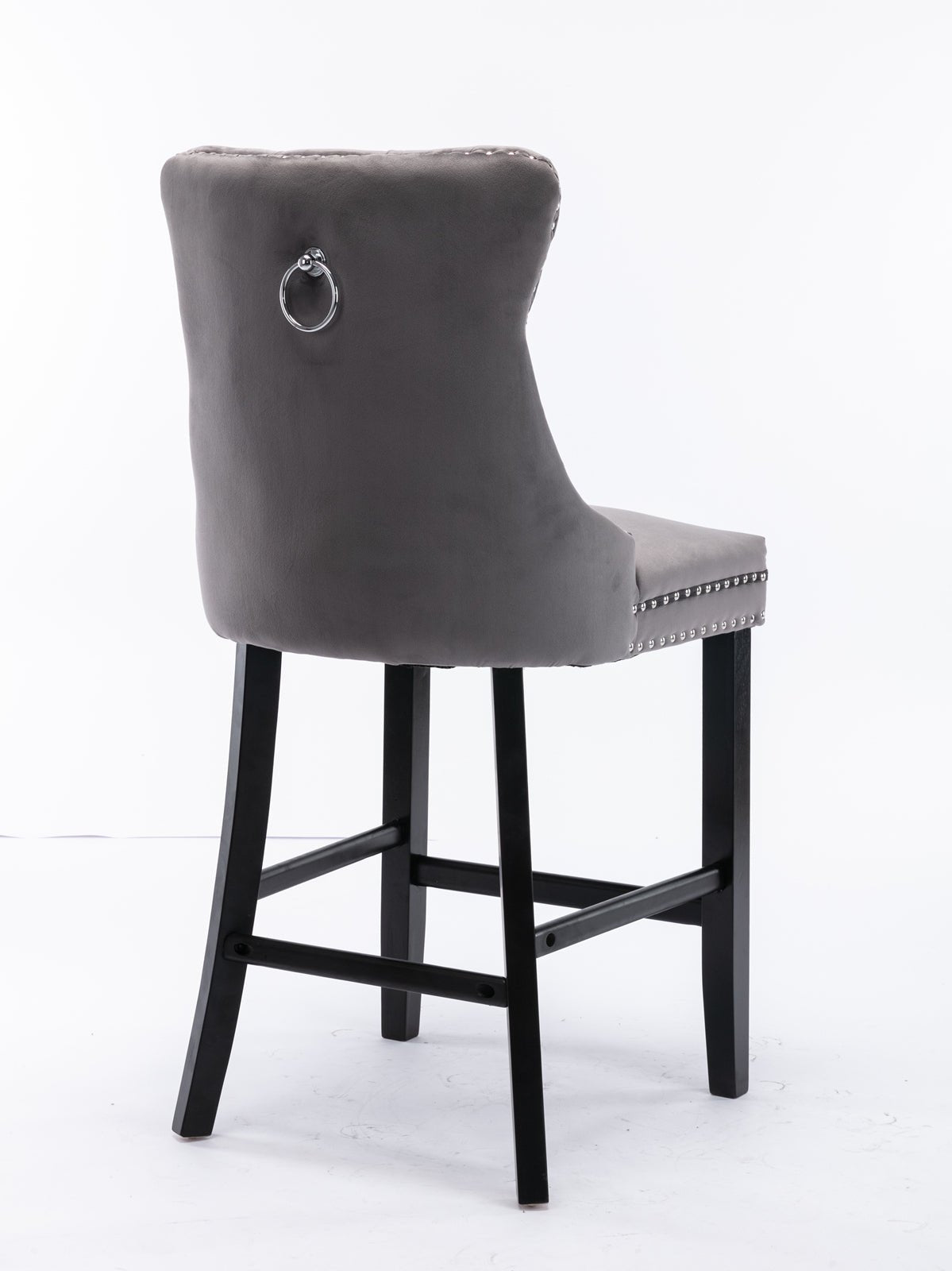 Contemporary Velvet Upholstered Barstools with Button Tufted Decoration and Wooden Legs, and Chrome Nailhead Trim, Leisure Style Bar Chairs,Bar stools, Set of 2 (Gray),SW1902GY - 1st Choice Furniture Direct