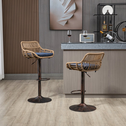 COOLMORE Modern Swivel Bar Stools Set of 2 Adjustable Counter Height Chairs with Footrest Blue Linen - 1st Choice Furniture Direct