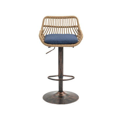COOLMORE Modern Swivel Bar Stools Set of 2 Adjustable Counter Height Chairs with Footrest Blue Linen - 1st Choice Furniture Direct