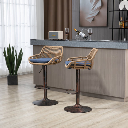 COOLMORE Modern Swivel Bar Stools Set of 2 Adjustable Counter Height Chairs with Footrest Blue Linen - 1st Choice Furniture Direct
