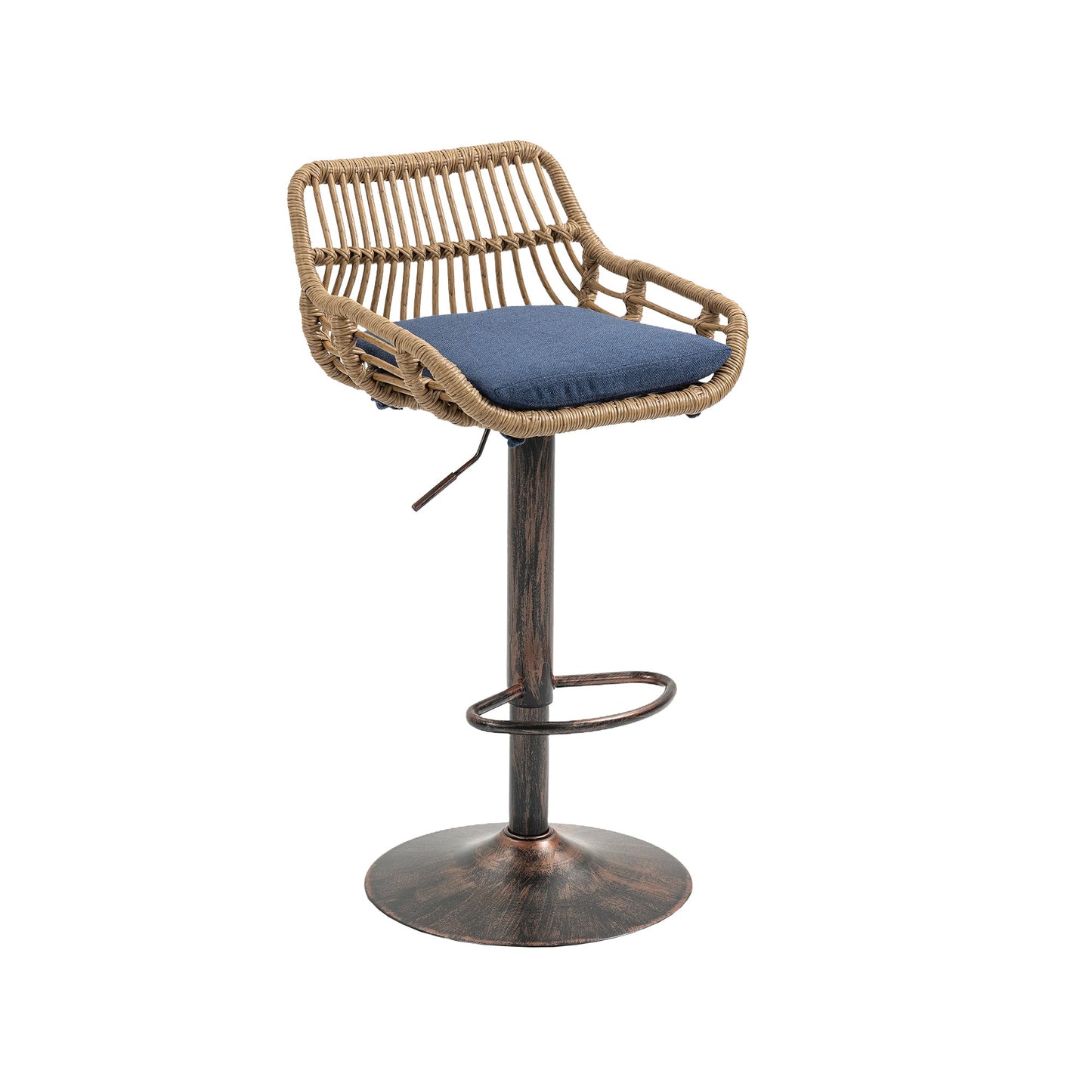 COOLMORE Modern Swivel Bar Stools Set of 2 Adjustable Counter Height Chairs with Footrest Blue Linen - 1st Choice Furniture Direct