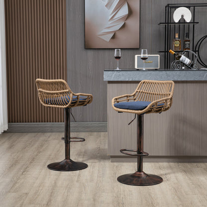 COOLMORE Modern Swivel Bar Stools Set of 2 Adjustable Counter Height Chairs with Footrest Blue Linen - 1st Choice Furniture Direct