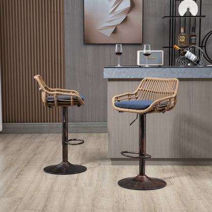 COOLMORE Modern Swivel Bar Stools Set of 2 Adjustable Counter Height Chairs with Footrest Blue Linen - 1st Choice Furniture Direct
