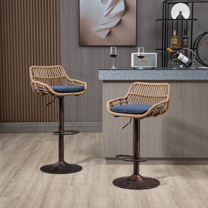 COOLMORE Modern Swivel Bar Stools Set of 2 Adjustable Counter Height Chairs with Footrest Blue Linen - 1st Choice Furniture Direct