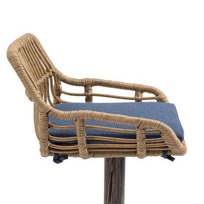 COOLMORE Modern Swivel Bar Stools Set of 2 Adjustable Counter Height Chairs with Footrest Blue Linen - 1st Choice Furniture Direct