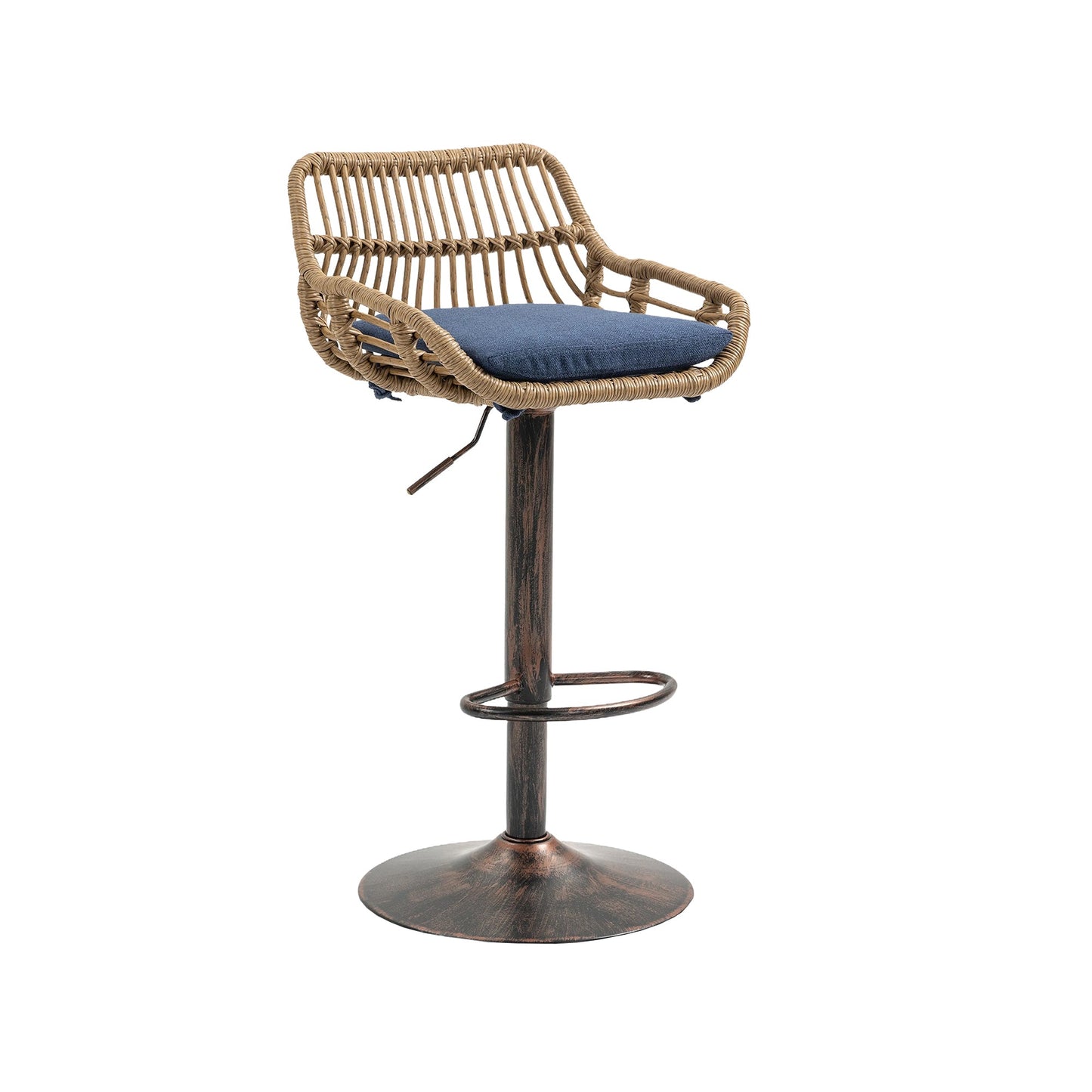 COOLMORE Modern Swivel Bar Stools Set of 2 Adjustable Counter Height Chairs with Footrest Blue Linen - 1st Choice Furniture Direct