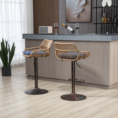 COOLMORE Modern Swivel Bar Stools Set of 2 Adjustable Counter Height Chairs with Footrest Blue Linen - 1st Choice Furniture Direct