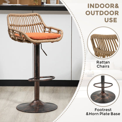 COOLMORE Modern Swivel Bar Stools Set of 2 Adjustable Counter Height Chairs with Footrest, Orange Linen - 1st Choice Furniture Direct