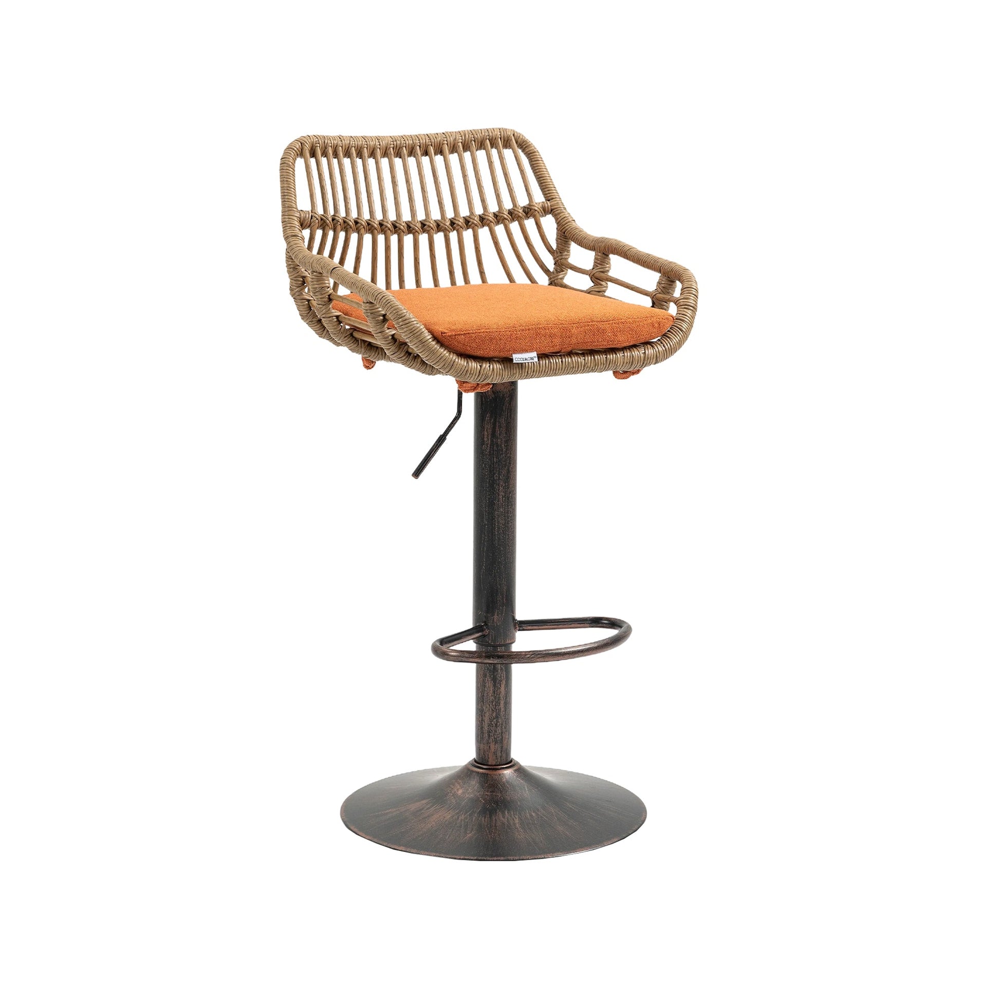 COOLMORE Modern Swivel Bar Stools Set of 2 Adjustable Counter Height Chairs with Footrest, Orange Linen - 1st Choice Furniture Direct