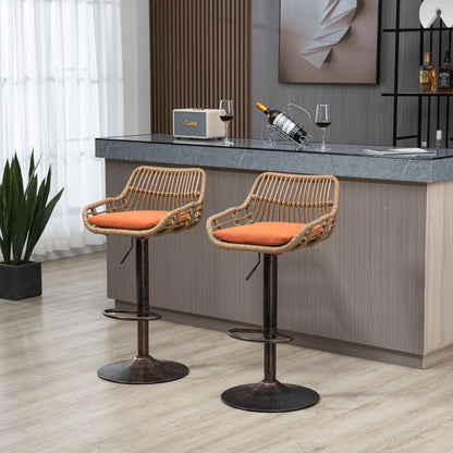 COOLMORE Modern Swivel Bar Stools Set of 2 Adjustable Counter Height Chairs with Footrest, Orange Linen - 1st Choice Furniture Direct