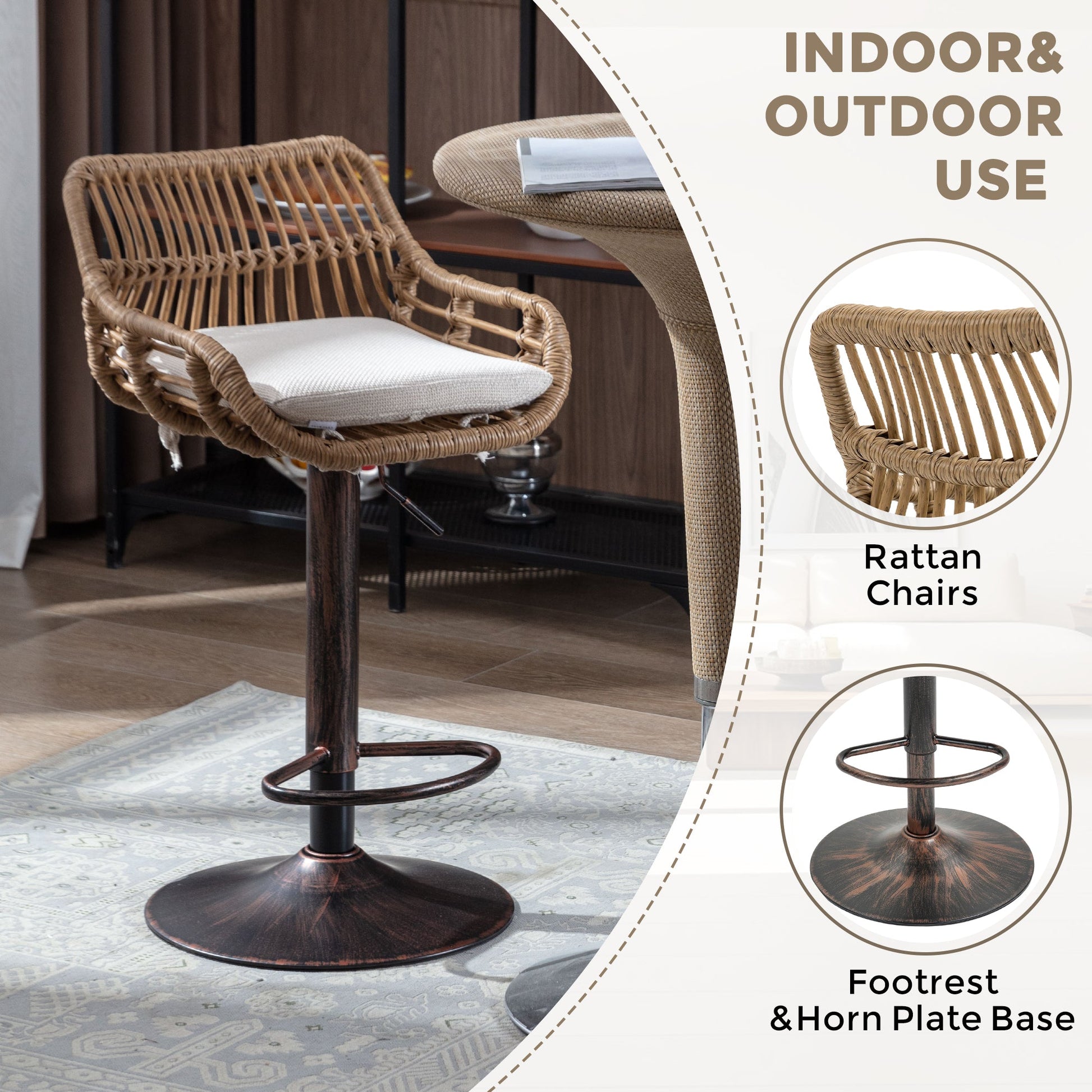COOLMORE Modern Swivel Bar Stools Set of 2 with Adjustable Counter Height and Footrest in Beige Linen - 1st Choice Furniture Direct