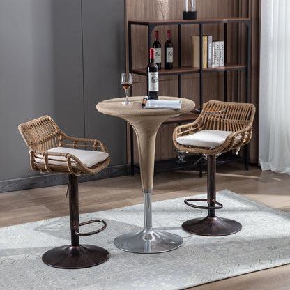 COOLMORE Modern Swivel Bar Stools Set of 2 with Adjustable Counter Height and Footrest in Beige Linen - 1st Choice Furniture Direct