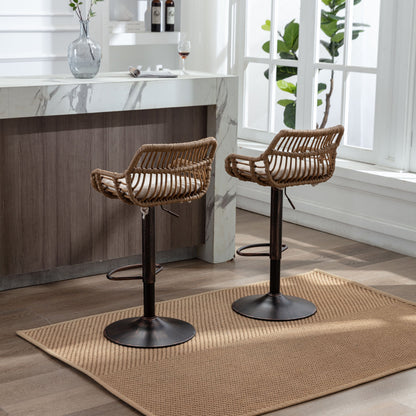 COOLMORE Modern Swivel Bar Stools Set of 2 with Adjustable Counter Height and Footrest in Beige Linen - 1st Choice Furniture Direct