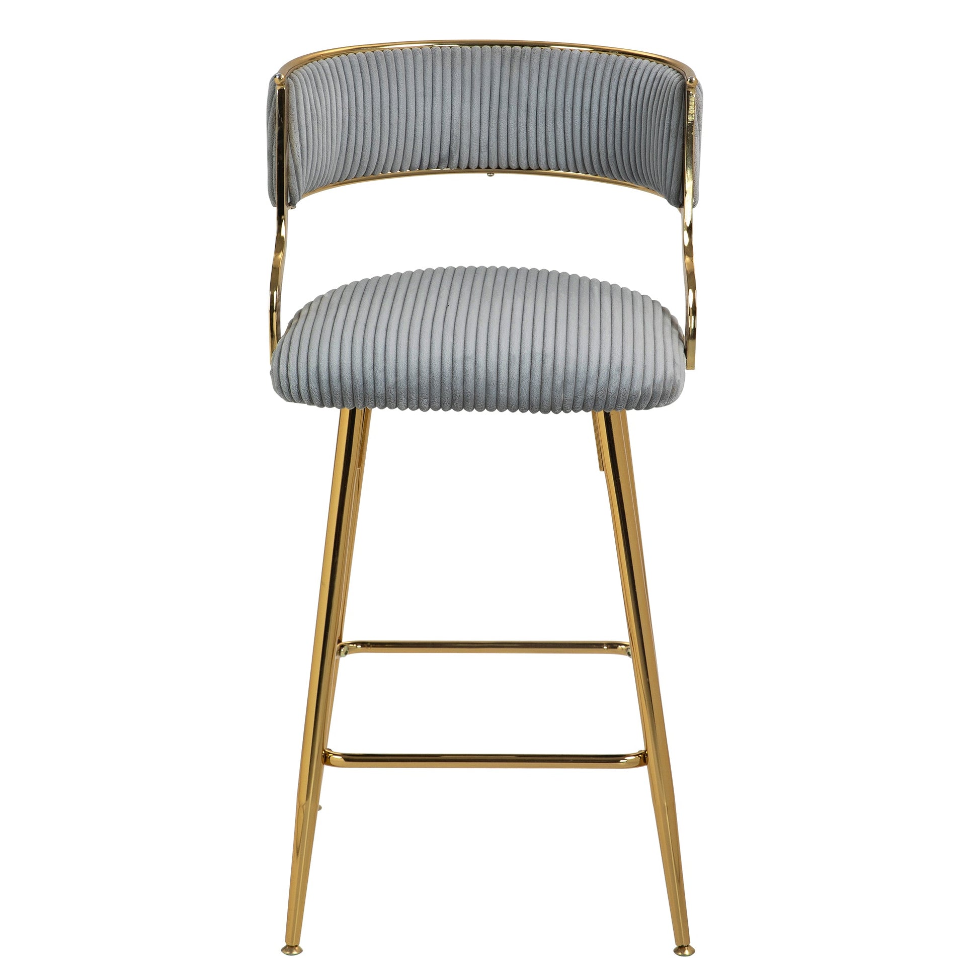 Corduroy Counter Height Bar Stools with Back and Golden Chromed Base, Grey, Set of 2 - 1st Choice Furniture Direct