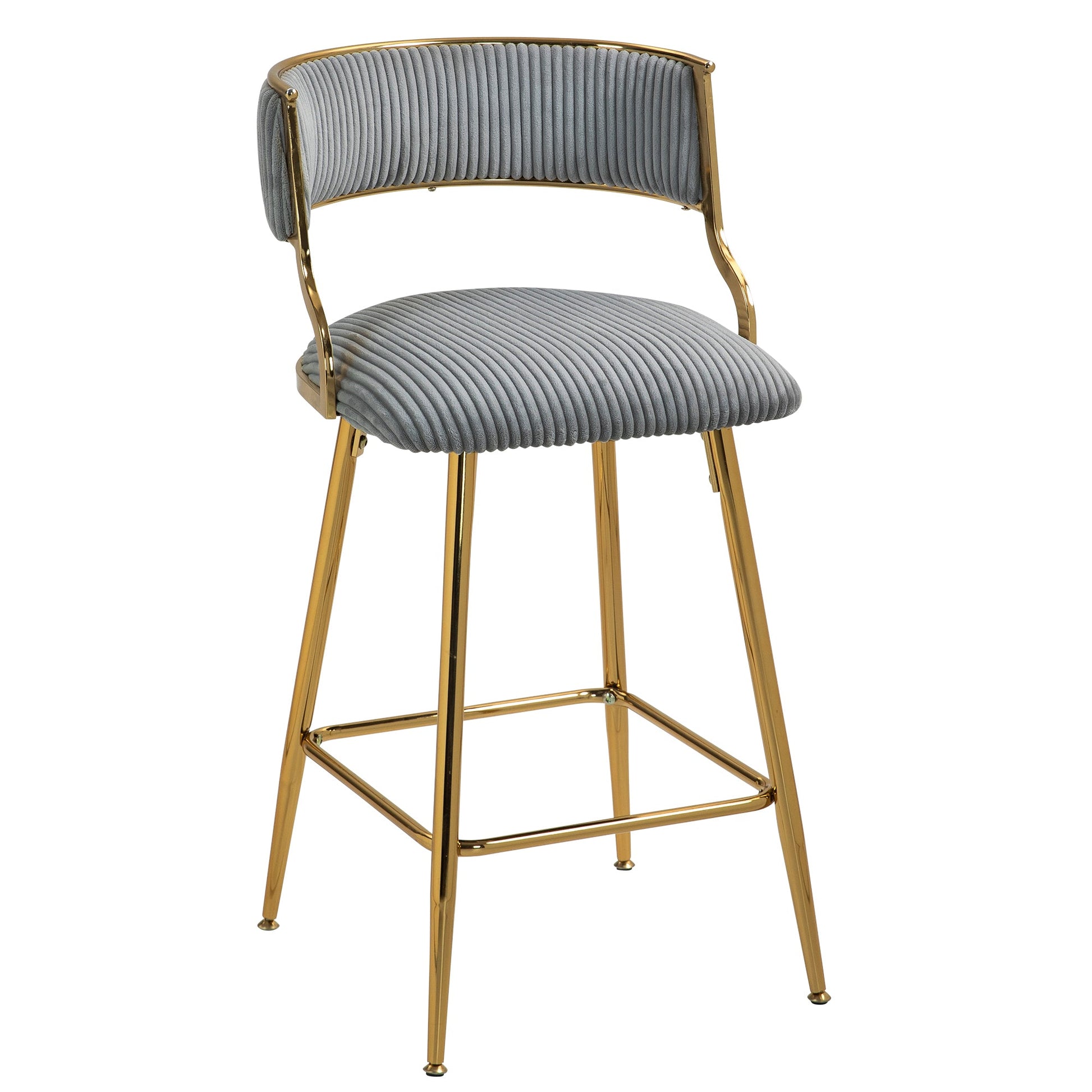 Corduroy Counter Height Bar Stools with Back and Golden Chromed Base, Grey, Set of 2 - 1st Choice Furniture Direct