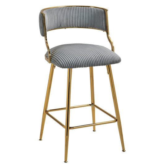Corduroy Counter Height Bar Stools with Back and Golden Chromed Base, Grey, Set of 2 - 1st Choice Furniture Direct