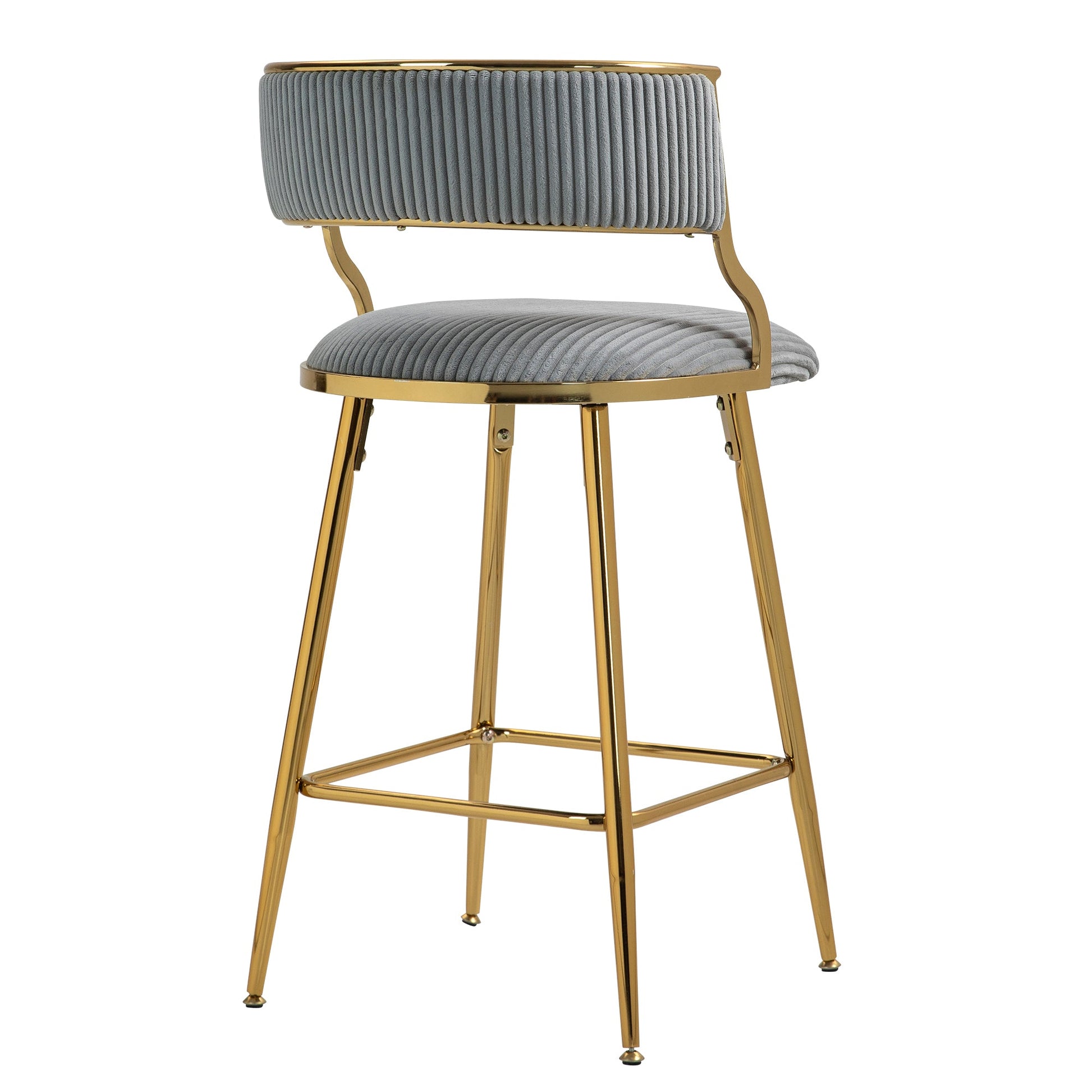Corduroy Counter Height Bar Stools with Back and Golden Chromed Base, Grey, Set of 2 - 1st Choice Furniture Direct