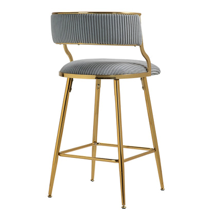 Corduroy Counter Height Bar Stools with Back and Golden Chromed Base, Grey, Set of 2 - 1st Choice Furniture Direct